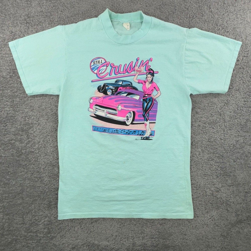 VTG 1991 Still Cruisin CLASSIC CAR PINUP Girl T-Shirt  XL Made in USA 90s FLAWS*